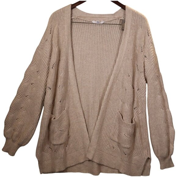 Womens Time And Tru Open Front Beige Cardigan Sweater With Pockets XL (16-18) Co - Picture 1 of 8